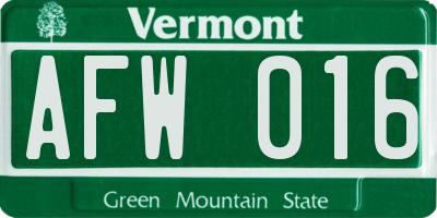 VT license plate AFW016
