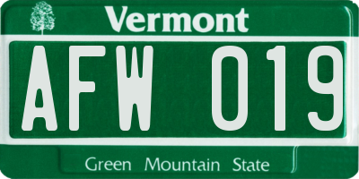VT license plate AFW019