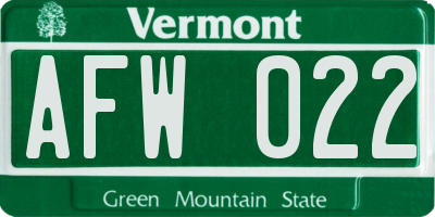 VT license plate AFW022