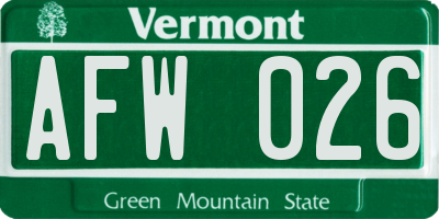 VT license plate AFW026