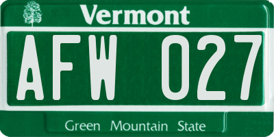 VT license plate AFW027
