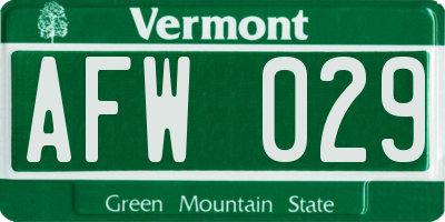 VT license plate AFW029