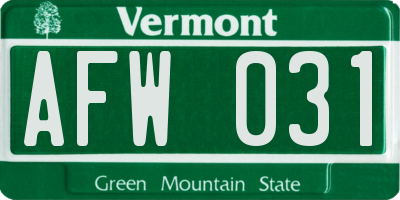 VT license plate AFW031