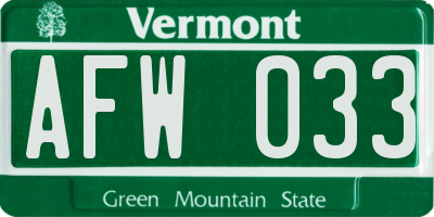 VT license plate AFW033