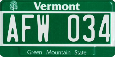 VT license plate AFW034
