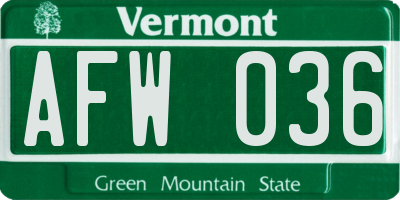 VT license plate AFW036