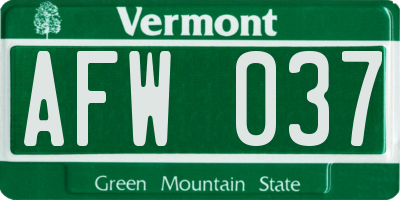 VT license plate AFW037