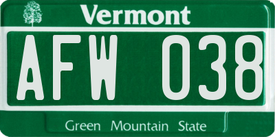 VT license plate AFW038