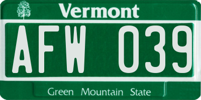 VT license plate AFW039