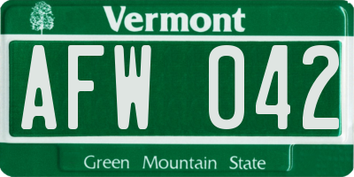 VT license plate AFW042
