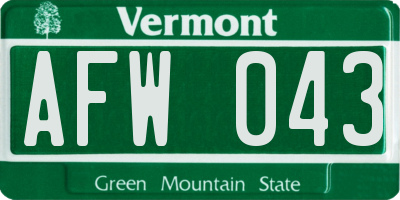 VT license plate AFW043