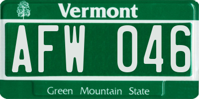 VT license plate AFW046