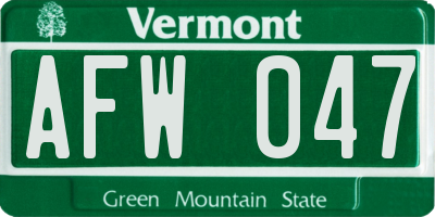 VT license plate AFW047