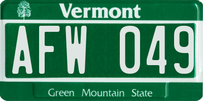 VT license plate AFW049