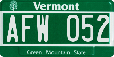 VT license plate AFW052