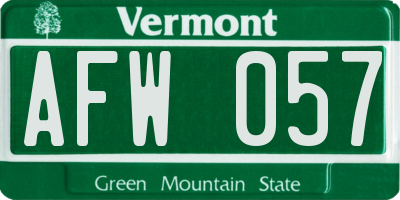 VT license plate AFW057