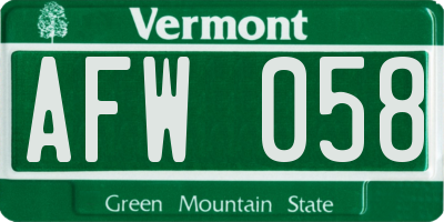 VT license plate AFW058