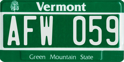 VT license plate AFW059