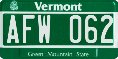 VT license plate AFW062