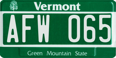 VT license plate AFW065