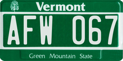 VT license plate AFW067