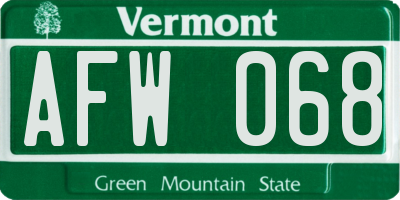 VT license plate AFW068