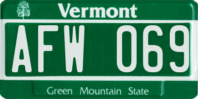 VT license plate AFW069