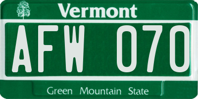 VT license plate AFW070