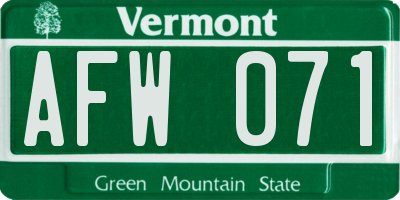 VT license plate AFW071