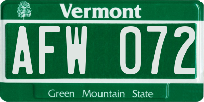 VT license plate AFW072