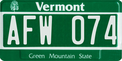 VT license plate AFW074