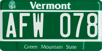 VT license plate AFW078