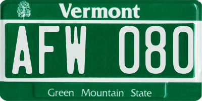VT license plate AFW080