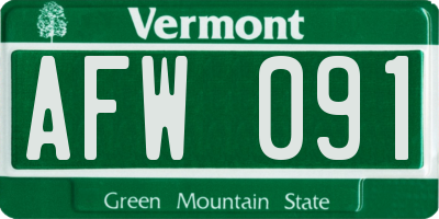 VT license plate AFW091