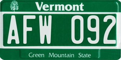 VT license plate AFW092