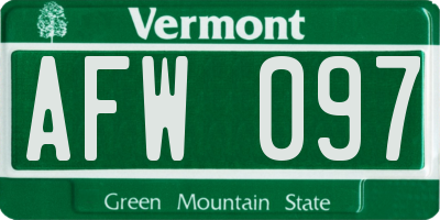 VT license plate AFW097