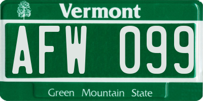 VT license plate AFW099