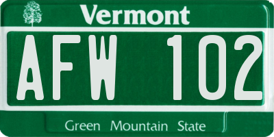 VT license plate AFW102