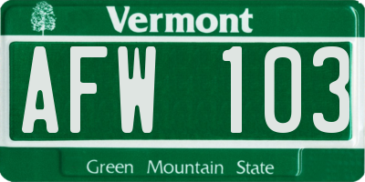 VT license plate AFW103