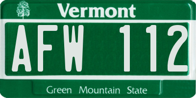 VT license plate AFW112