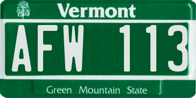 VT license plate AFW113