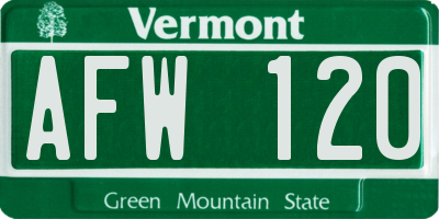 VT license plate AFW120