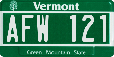 VT license plate AFW121