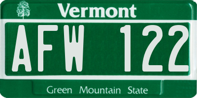 VT license plate AFW122