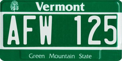 VT license plate AFW125