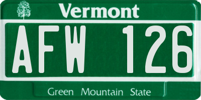 VT license plate AFW126