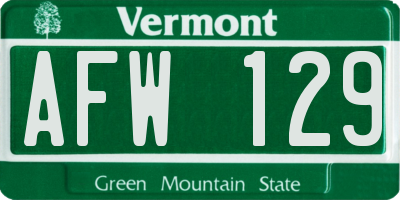 VT license plate AFW129