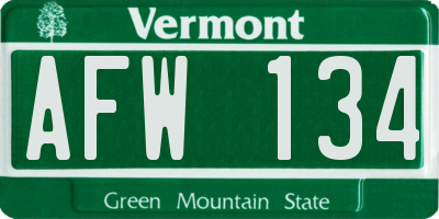 VT license plate AFW134