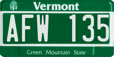 VT license plate AFW135
