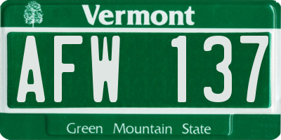 VT license plate AFW137